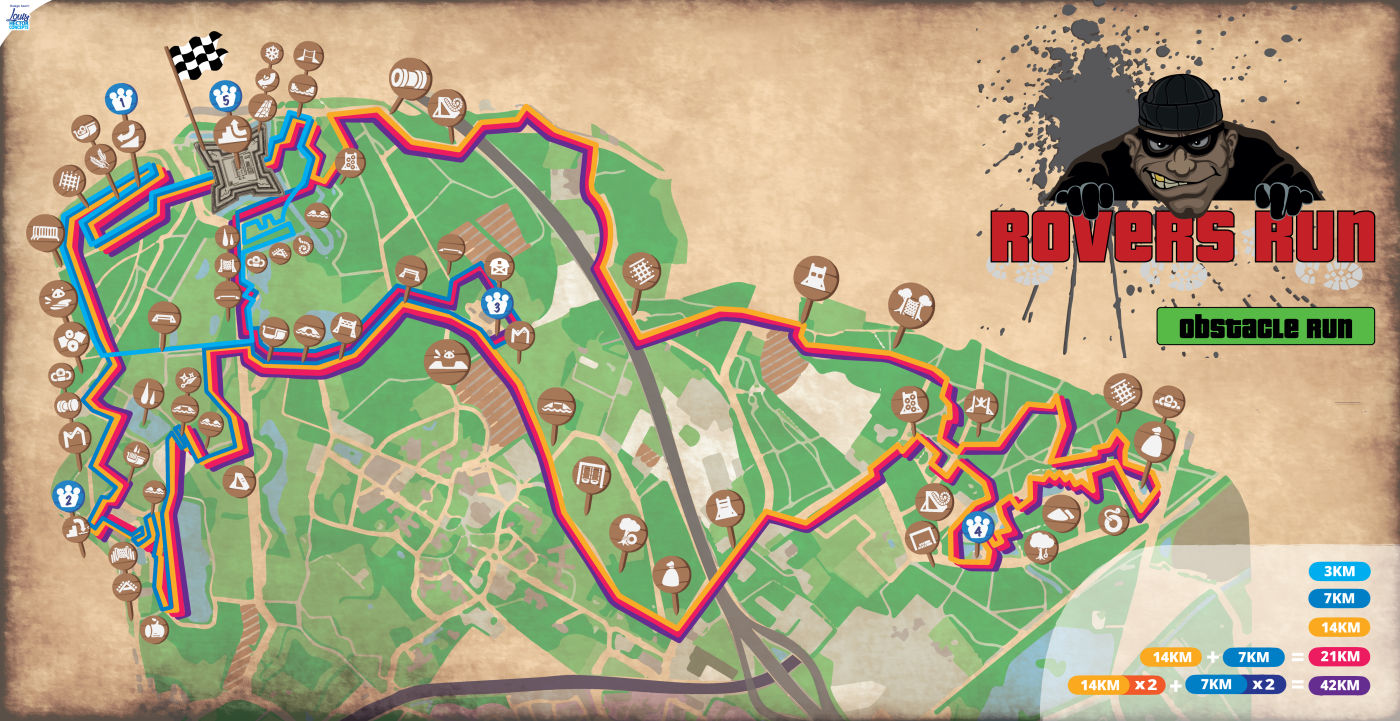 Plattegrond afstanden Rovers Run